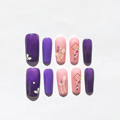 Lavender Ombre Butterfly Press On Nails | Purple & Pink Floral Nail Art