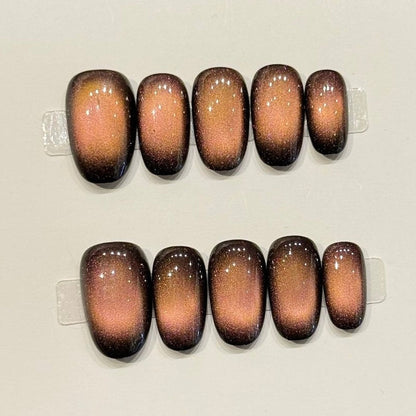 Black Brown Ombre Press On Nails | Shimmer Gradient Gel Design Nails