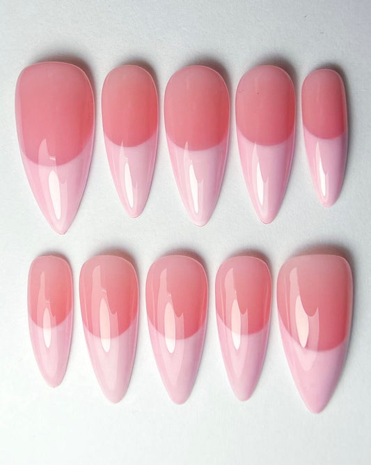 Blush Pink Ombre Press-On Nails – Nude Gradient Almond French Tip Glossy Set