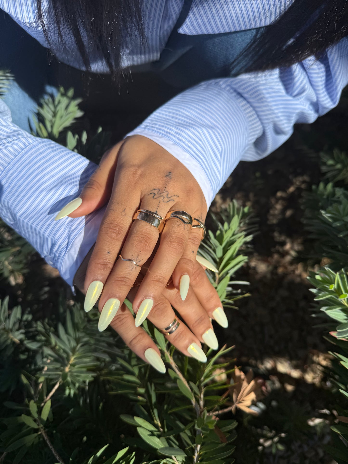 Soft Lemon Shimmer Press On Nails | Iridescent Pearl Almond Nails | Simple Pastel Nail Set