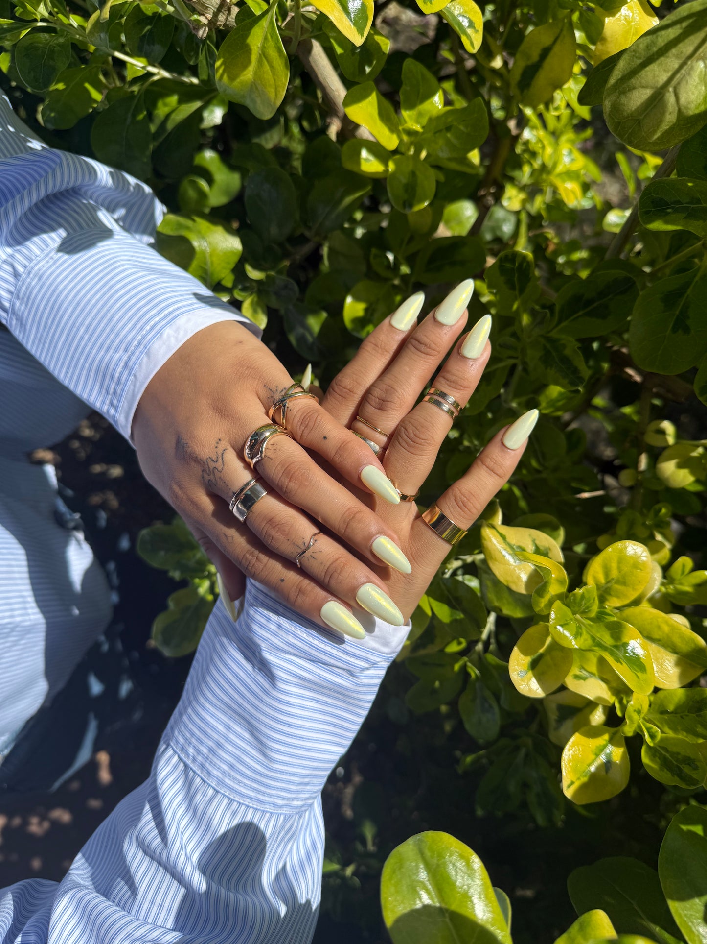 Soft Lemon Shimmer Press On Nails | Iridescent Pearl Almond Nails | Simple Pastel Nail Set