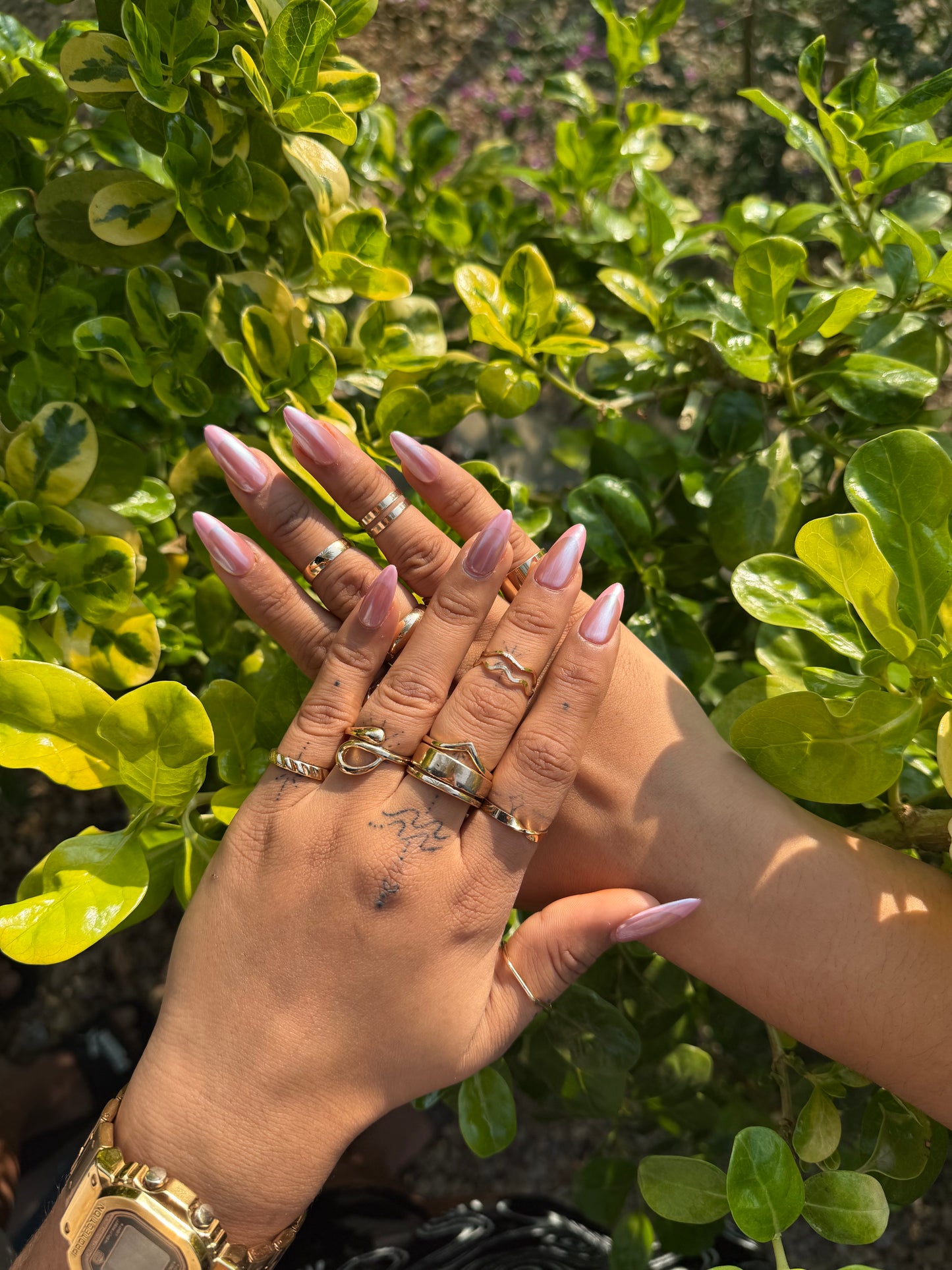 Soft Pearl Pink Almond Press On Nails | Shiny Nude Rose Nail Set | Reusable Fake Nails