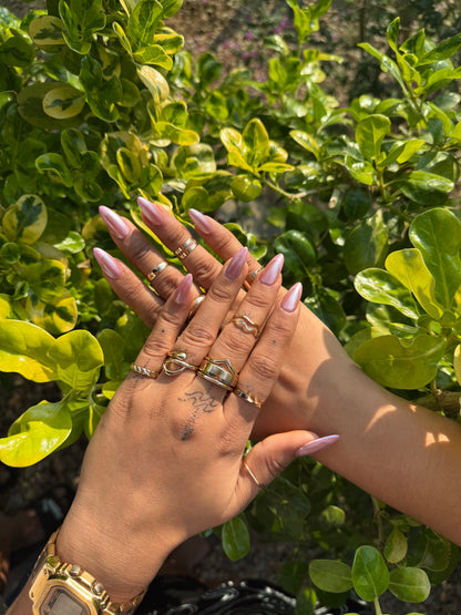 Soft Pearl Pink Almond Press On Nails | Shiny Nude Rose Nail Set | Reusable Fake Nails