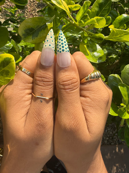 Green & Yellow Polka Dot Stiletto Press On Nails | Abstract Geometric Fake Nail Set