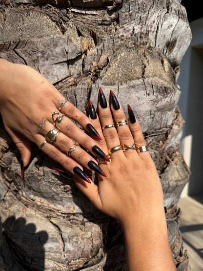 Gothic Black and Red Nail Press On Nails | Long Stiletto French Tip Nail Set