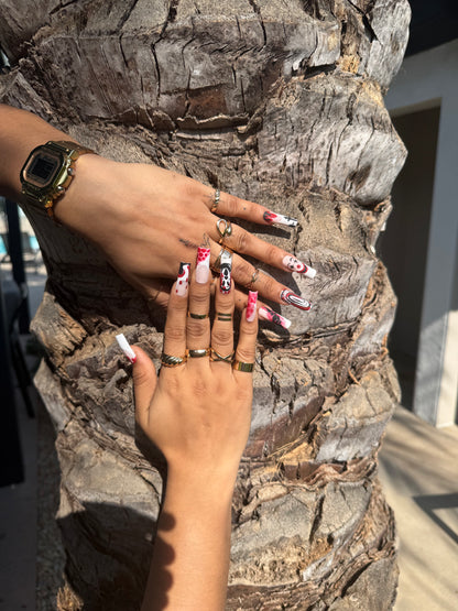 Halloween Bloody Horror Clown Press On Nails | Red & Black Smears & Scary Face Nail Art | Blood Drip Nails