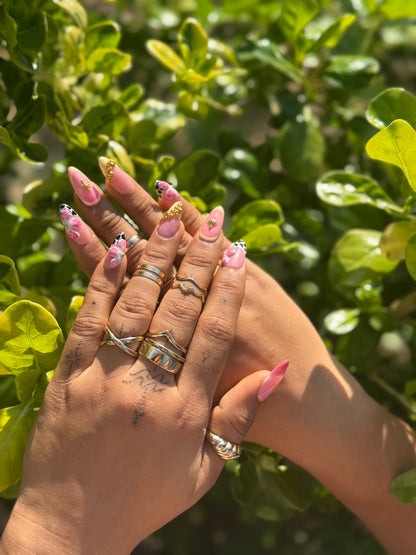 Pink Floral Press On Nails | Cow Print Accent Nails | Gold Charm Cute Nails | Almond Handmade Fake Nail Set