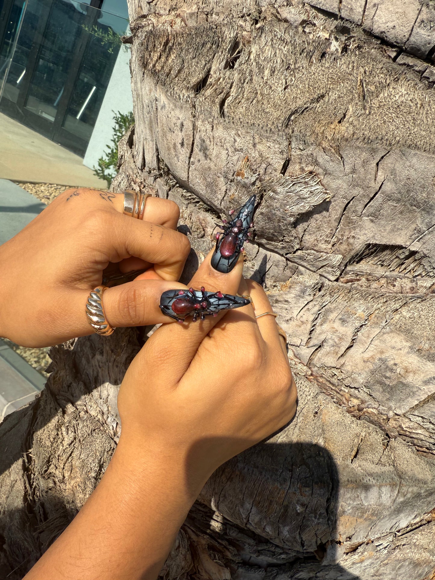 Gothic 3D Spider And Black Web Design Stiletto Press On Nails| Green Ombre Halloween Nail Art Set