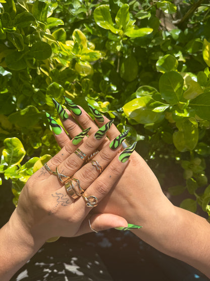 Neon Green & Black Swirl Stiletto Press-On Nails – Graphic Gloss Set