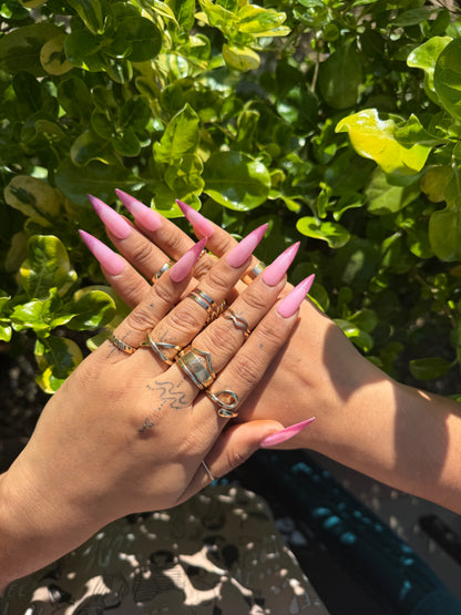 Rose Pink Glitter French Tip Press On Nails | Soft Pink Ombre Stiletto False Nails | Handmade Reusable Nail Set