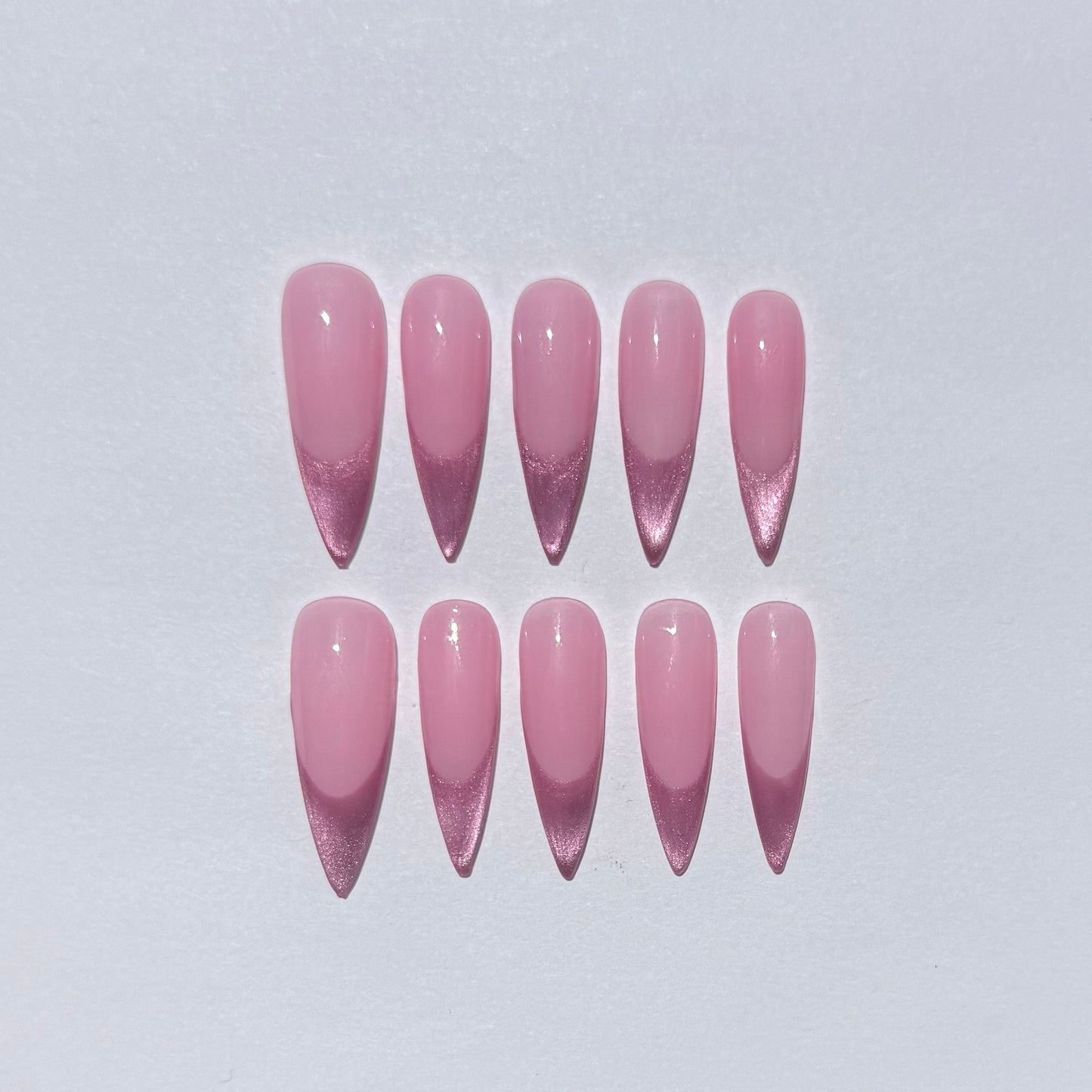 Rose Pink Glitter French Tip Press On Nails | Soft Pink Ombre Stiletto False Nails | Handmade Reusable Nail Set