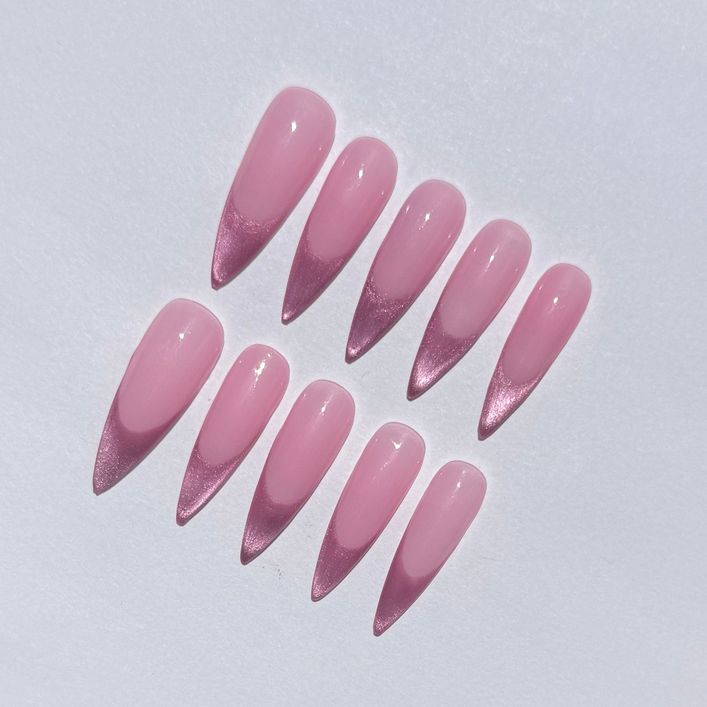Rose Pink Glitter French Tip Press On Nails | Soft Pink Ombre Stiletto False Nails | Handmade Reusable Nail Set