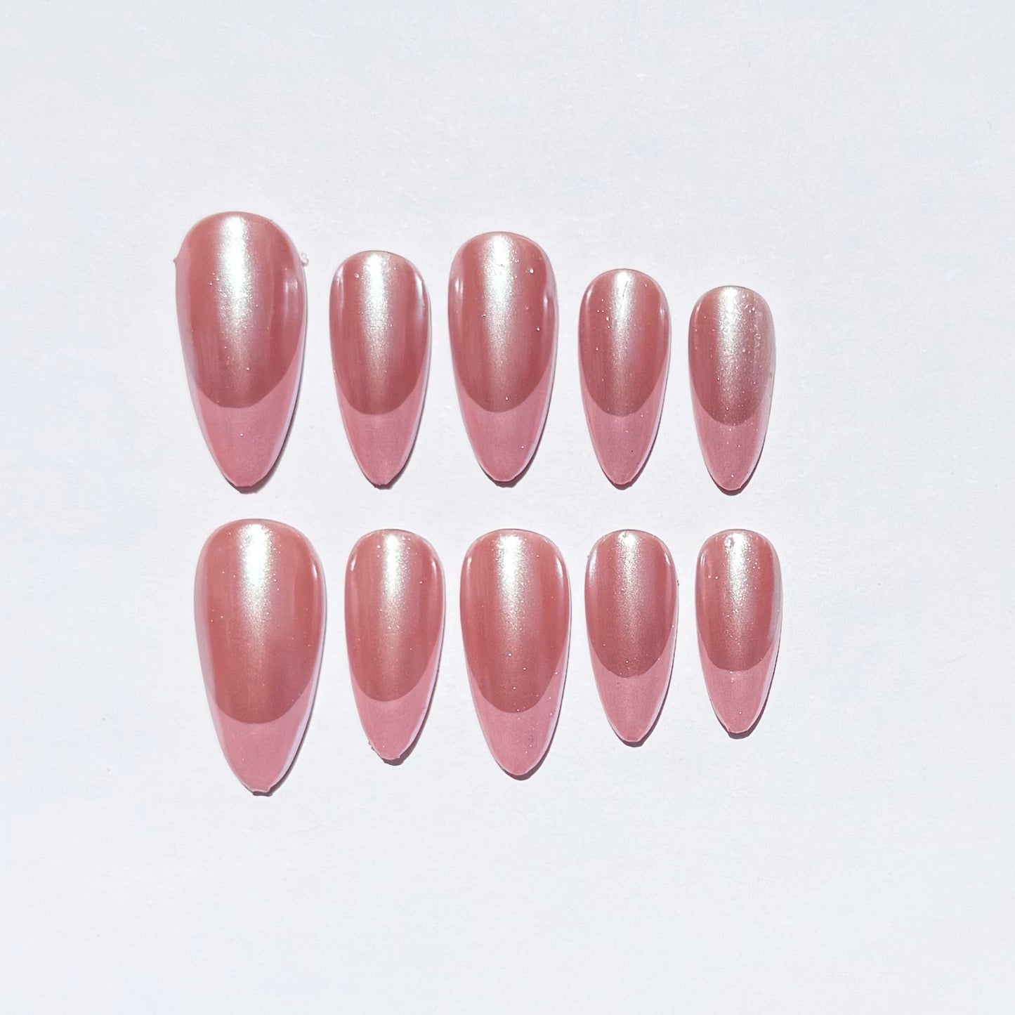 Soft Pearl Pink Almond Press On Nails | Shiny Nude Rose Nail Set | Reusable Fake Nails