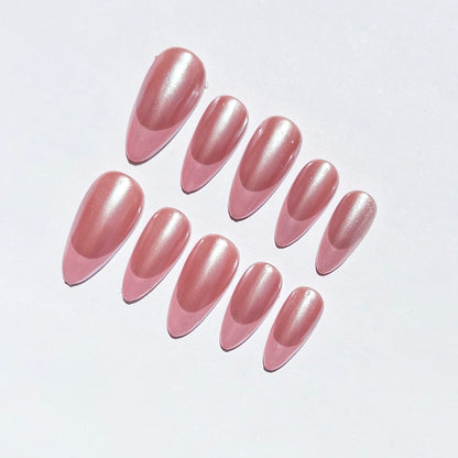 Soft Pearl Pink Almond Press On Nails | Shiny Nude Rose Nail Set | Reusable Fake Nails