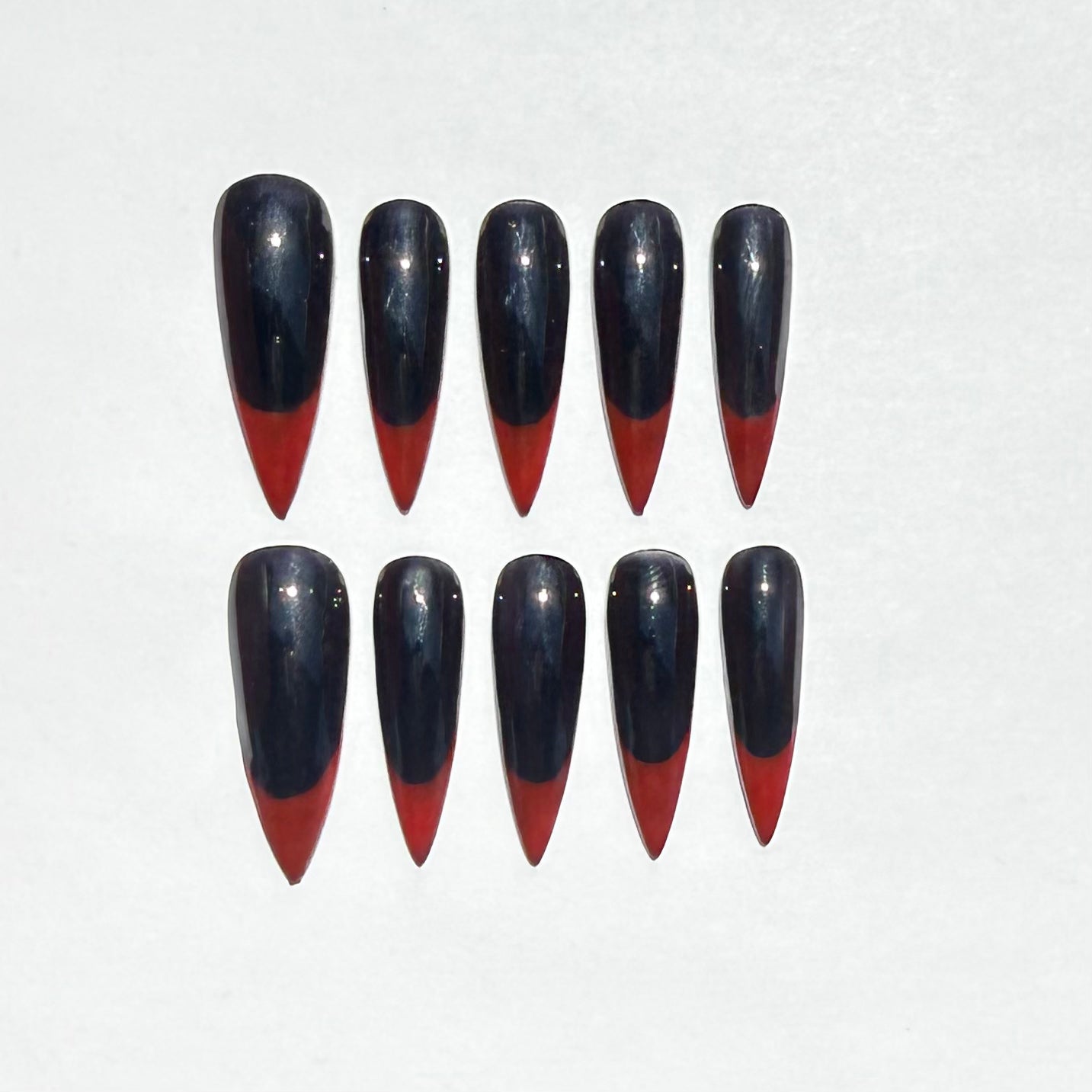 Gothic Black and Red Nail Press On Nails | Long Stiletto French Tip Nail Set