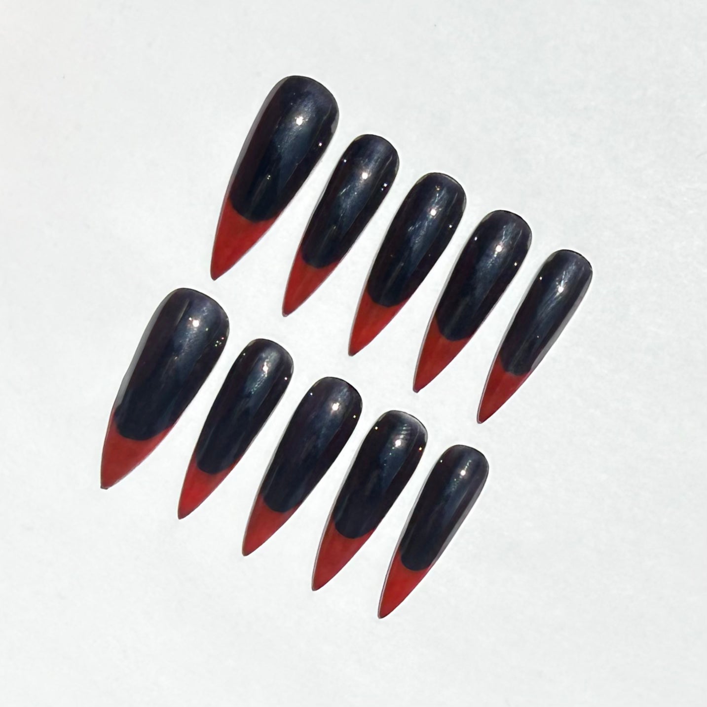 Gothic Black and Red Nail Press On Nails | Long Stiletto French Tip Nail Set