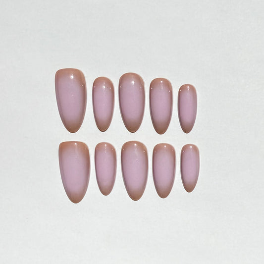 Blush Pink Ombre Press On Nails | Nude Glossy Almond Fake Nails Set | Reusable Customizable Soft Pink Nail Tips