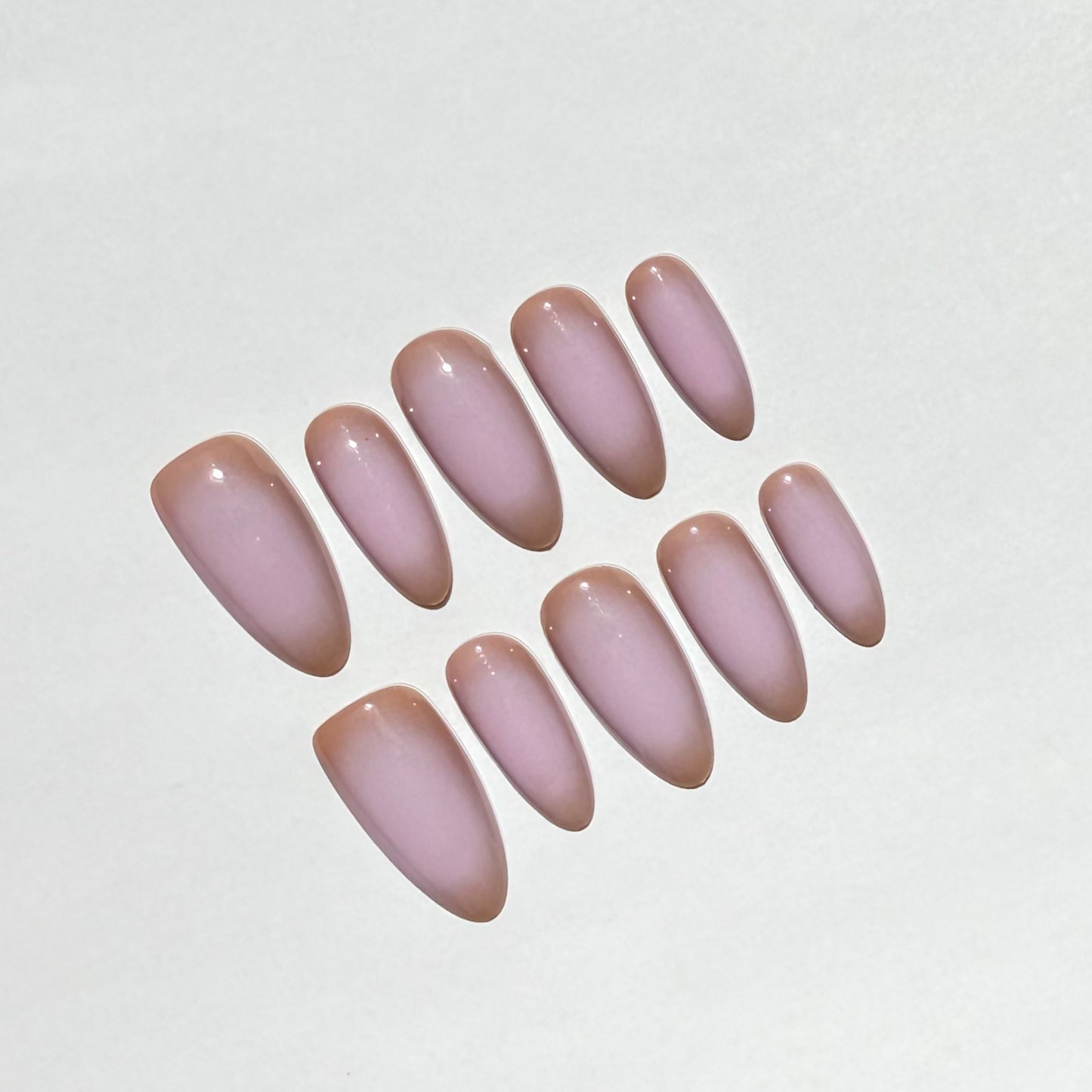 Blush Pink Ombre Press On Nails | Nude Glossy Almond Fake Nails Set | Reusable Customizable Soft Pink Nail Tips