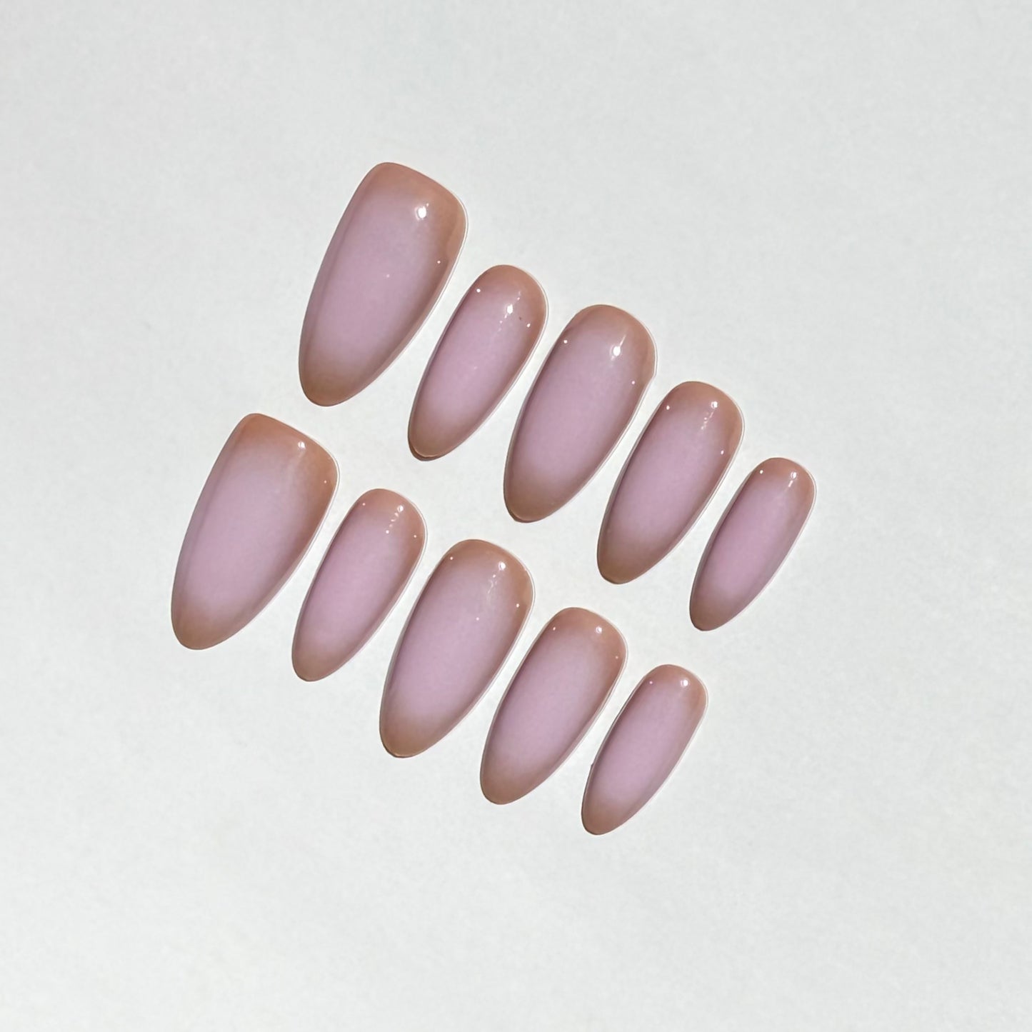 Blush Pink Ombre Press On Nails | Nude Glossy Almond Fake Nails Set | Reusable Customizable Soft Pink Nail Tips