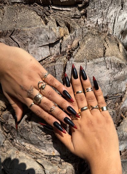 Gothic Black and Red Nail Press On Nails | Long Stiletto French Tip Nail Set