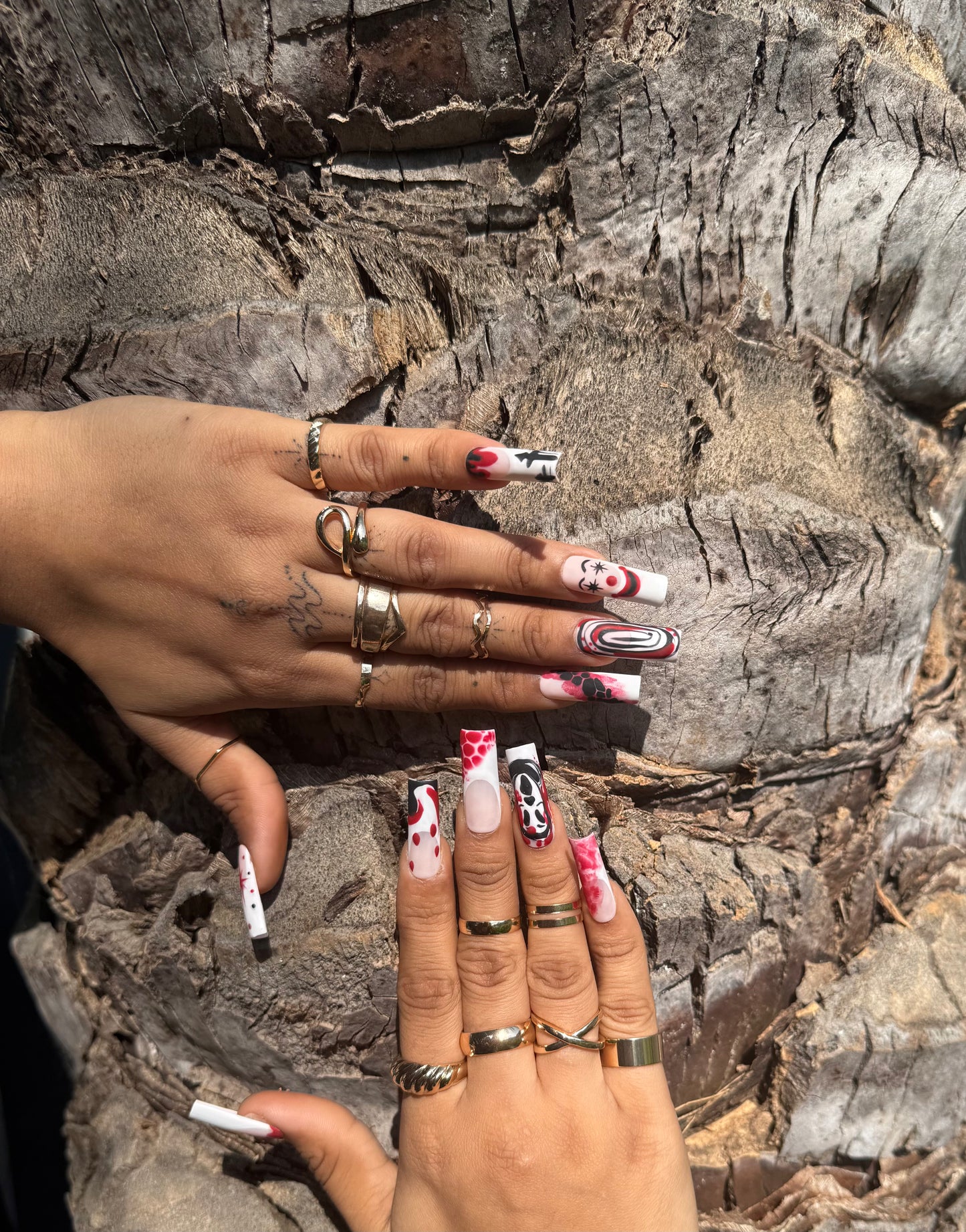 Halloween Bloody Horror Clown Press On Nails | Red & Black Smears & Scary Face Nail Art | Blood Drip Nails