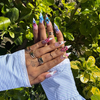 3D Floral Acrylic Press On Nails |Handcrafted Flower Nail Art |Long Stiletto Nails |Colorful Spring Nail Design |Nature Inspired & Classy