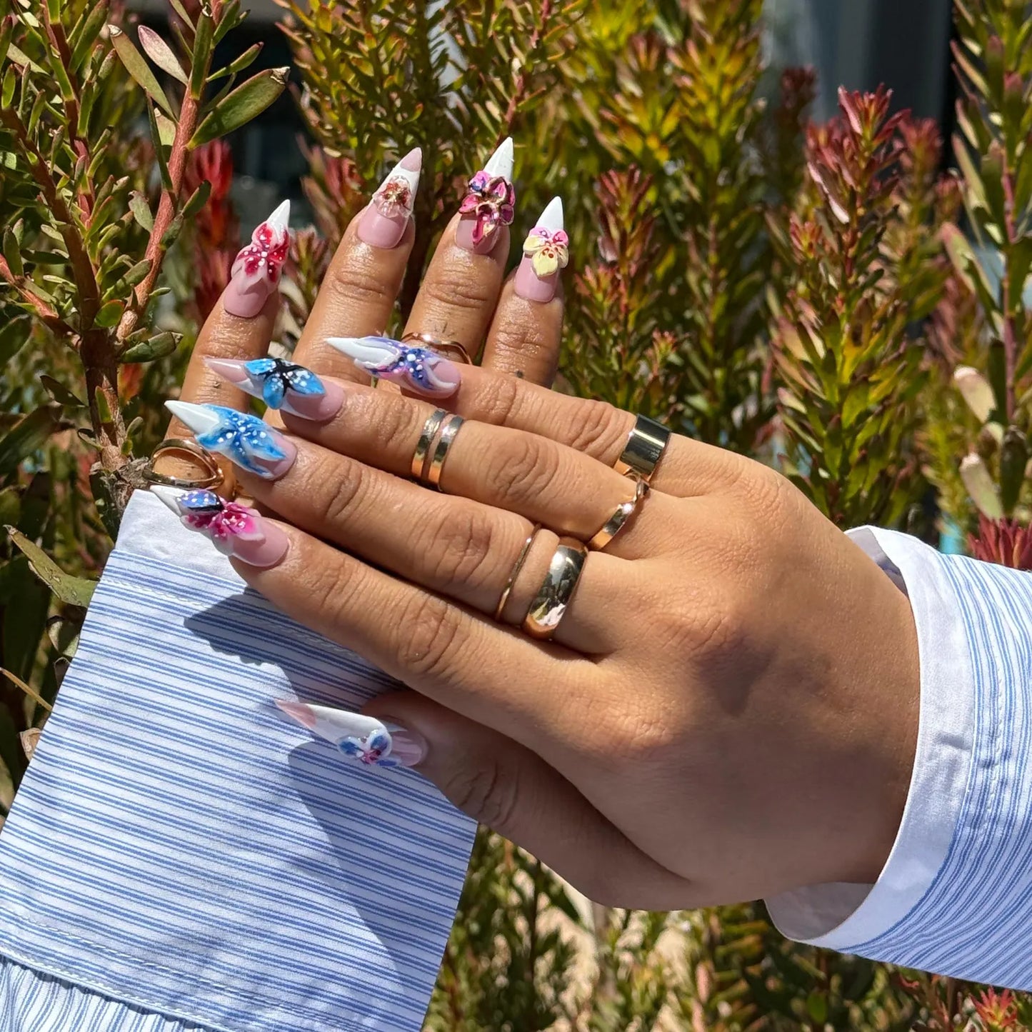 3D Floral Acrylic Press On Nails |Handcrafted Flower Nail Art |Long Stiletto Nails |Colorful Spring Nail Design |Nature Inspired & Classy