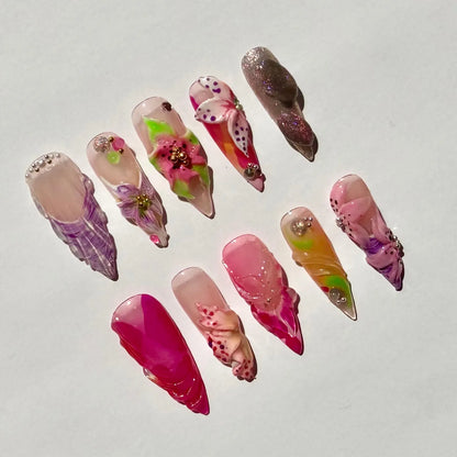 Bold Pink Purple Long Stiletto Press-On Nails