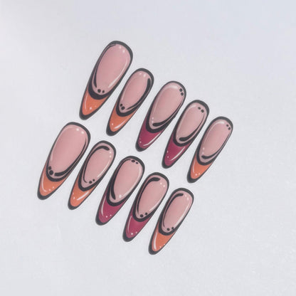 Pop Art Comic Stiletto Press-On Nails – Retro Orange Pink Black Detail Set