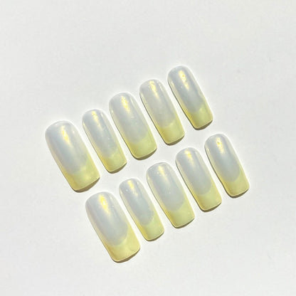 Soft Yellow French Milky Ombre Press-On Nails – Glossy Natural Custom Set