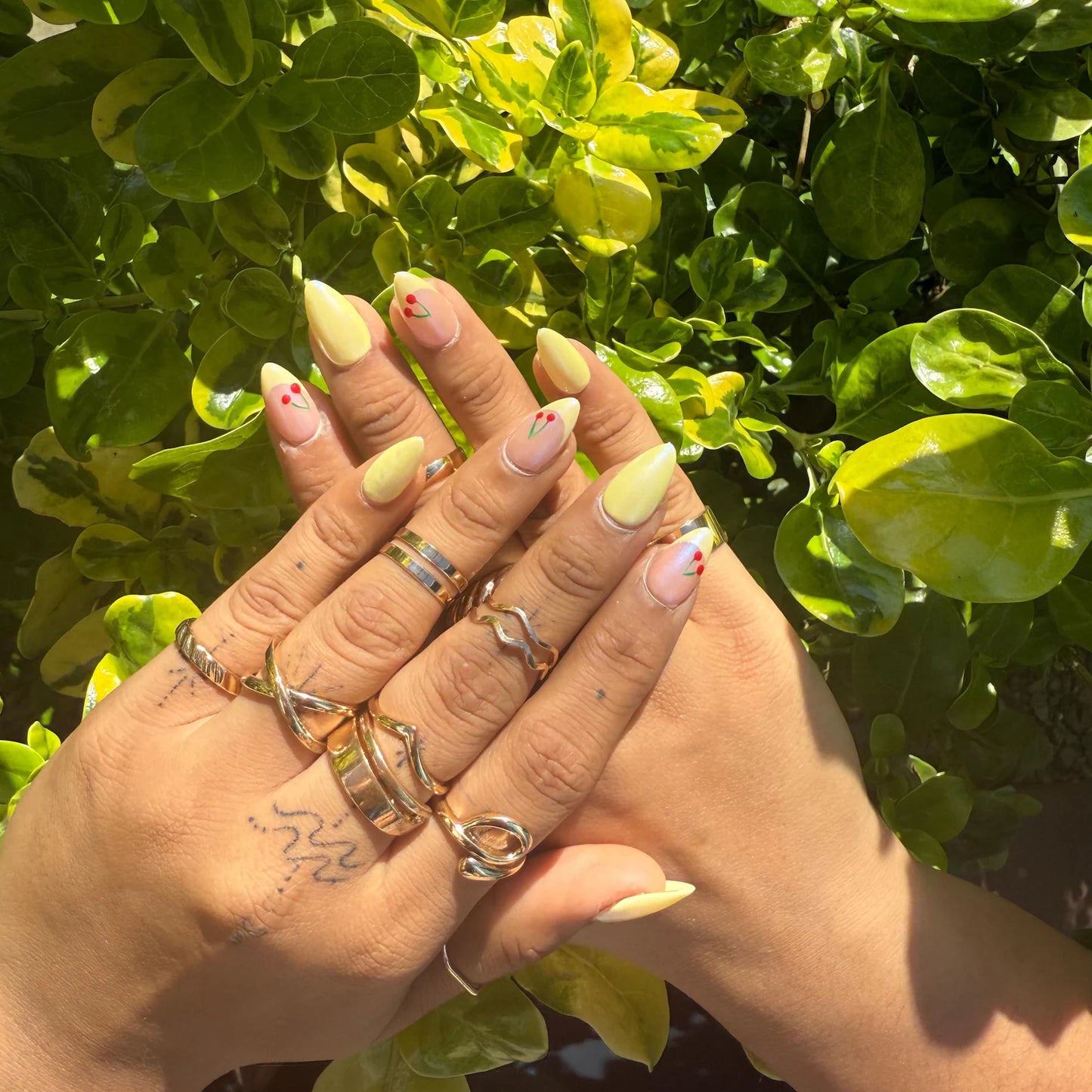 Yellow Cherry Almond Press-On Nails – Cute Fruit Summer Glossy Set