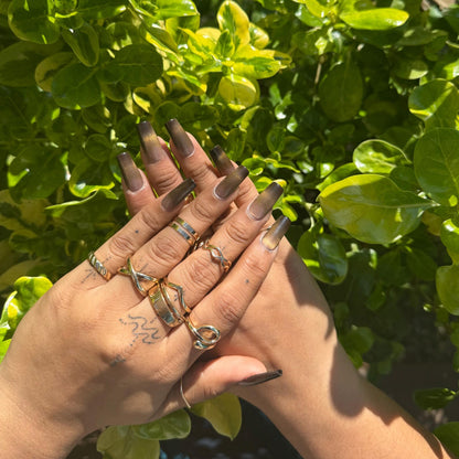 Gold & Black Cat Eye Ombre Press-On Nails – Glitter Shimmer Glossy Set