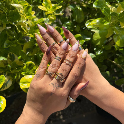 Burgundy and Nude Press On Nails | Glossy Almond Nails with Gold Heart & Star Charms