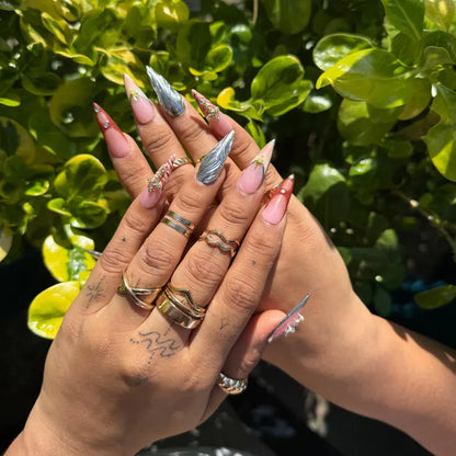 Luxury Burgundy & Silver Chrome Press On Nails |Cross and Star Charms | Long Stiletto Animal Print Nails