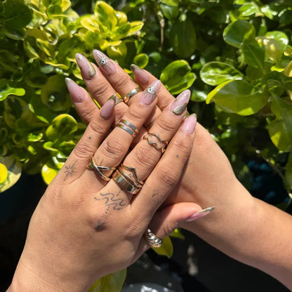 Pink Gold Evil Eye Almond French Tip Nails | Hand Painted Star & Eye Protective Nail Design