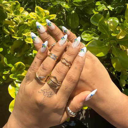 Blueberry Press On Nails | Hand Painted Fruit Nail Art | White Soft Base Cute Summer Fake Nail Set