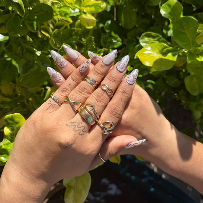 Rose Gold Chrome Press On Nails | Milky White Base with Rose Gold French Accent on Ring Finger