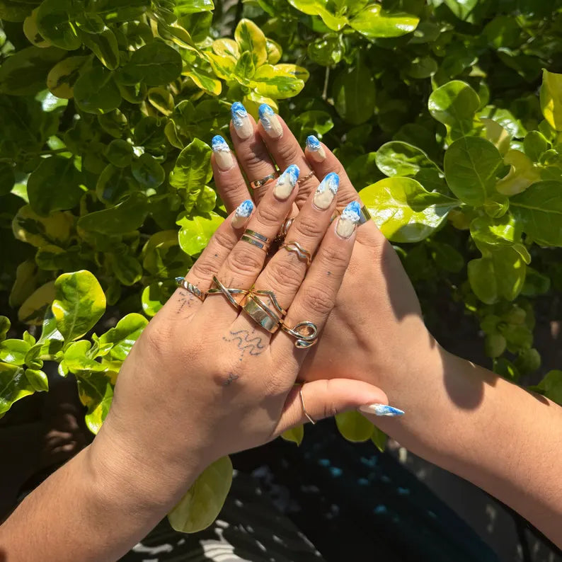 Ocean Wave Press On Nails | Beach Inspired Nail Art | Blue and White 3D Wave Design