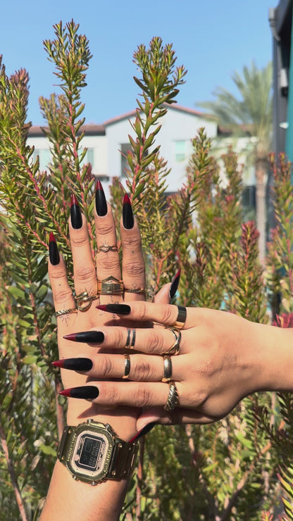 Gothic Black and Red Nail Press On Nails | Long Stiletto French Tip Nail Set