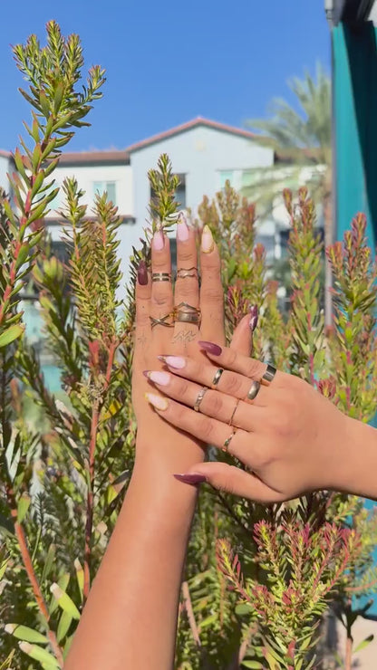Burgundy and Nude Press On Nails | Glossy Almond Nails with Gold Heart & Star Charms