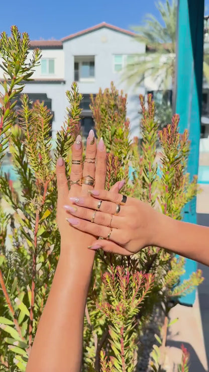 Pink Gold Evil Eye Almond French Tip Nails | Hand Painted Star & Eye Protective Nail Design