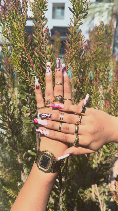 Halloween Bloody Horror Clown Press On Nails | Red & Black Smears & Scary Face Nail Art | Blood Drip Nails