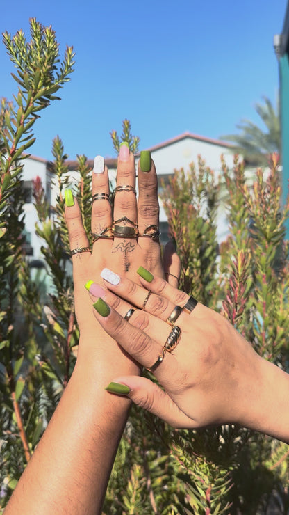 Olive Green & Nude Press On Nails | Shimmer Green Nails with White Marble Accents