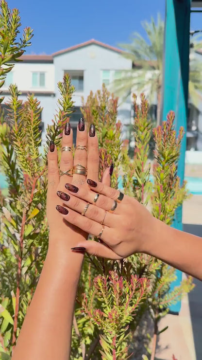 Nude And Black Leaf Press On Nails |Neutral Gradient Short Nails | Minimalist Botanical Fake Nails