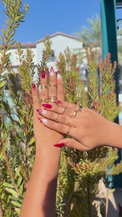 Sakura Red & Pink 3D Floral Coffin Press-On Nails – Mini Star