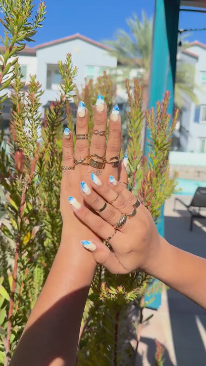 Ocean Wave Press On Nails | Beach Inspired Nail Art | Blue and White 3D Wave Design