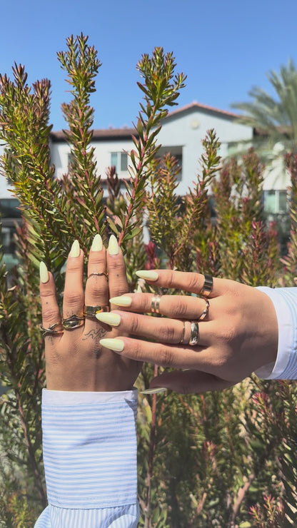 Soft Lemon Shimmer Press On Nails | Iridescent Pearl Almond Nails | Simple Pastel Nail Set