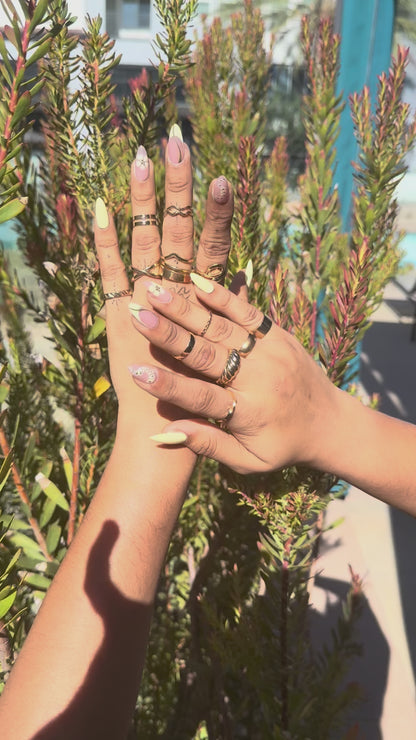 Pastel Yellow & Nude Floral Press-On Nails – Spring Almond Handmade Set