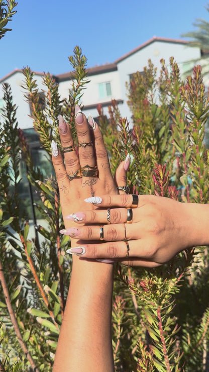 Pink & White Marble Press-On Nails with Gold Accents |Long Almond Fake Nails |Luxury Nail Set for Special Occasions