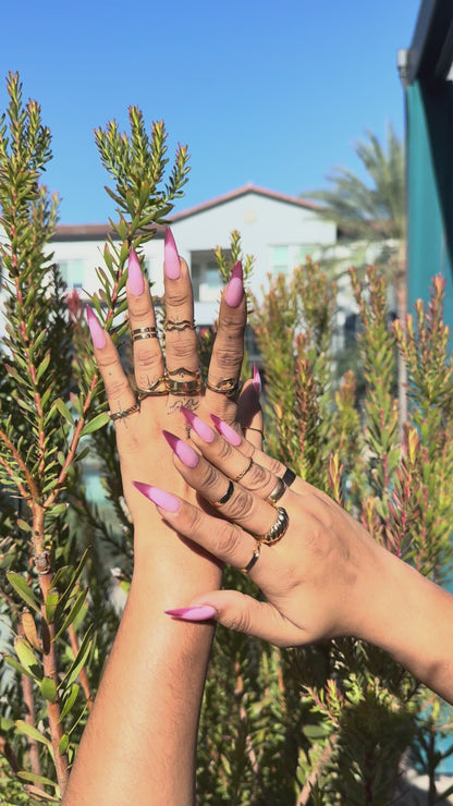 Rose Pink Glitter French Tip Press On Nails | Soft Pink Ombre Stiletto False Nails | Handmade Reusable Nail Set